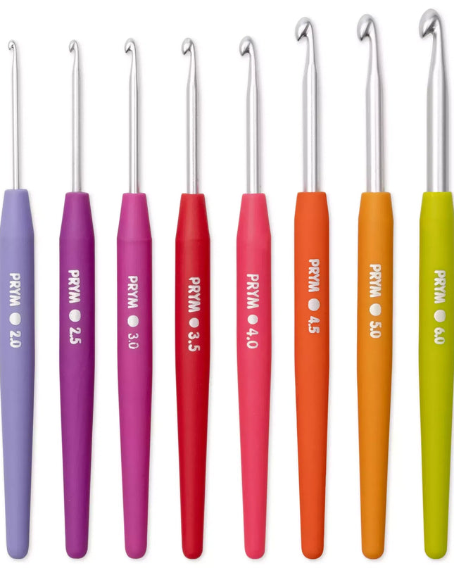 Alt text suggestion:
Prym crochet hook set sizes 2 to 6 mm, ergonomic handle for knitting and crochet projects
