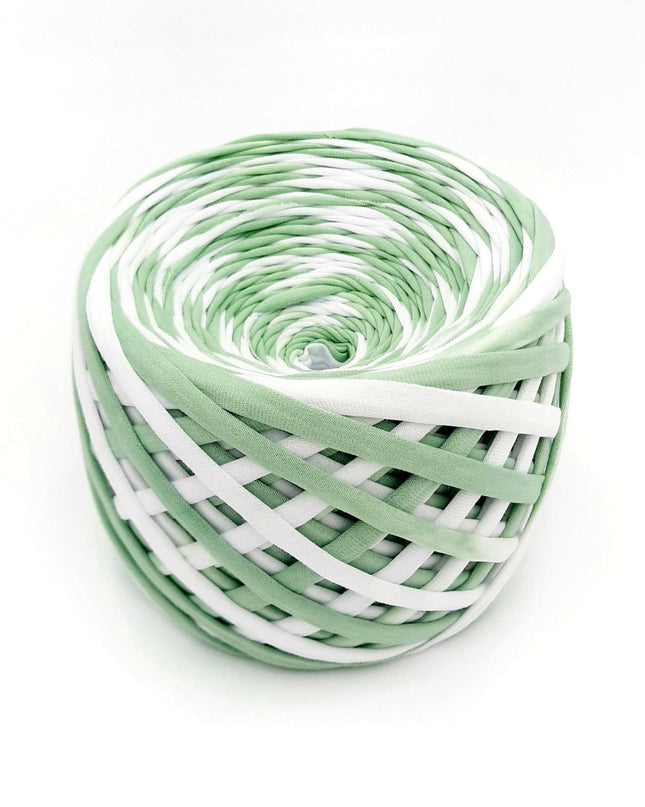 green and white segment t_shirt yarn. soft chunky yarn