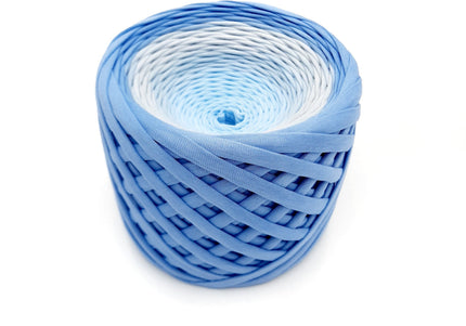 Blue grey dark blue hand dyed tshirt yarn.