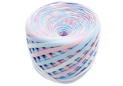 light blue-pink hand dyed Tshirt yarn. 100 meters skein 7-9 mm