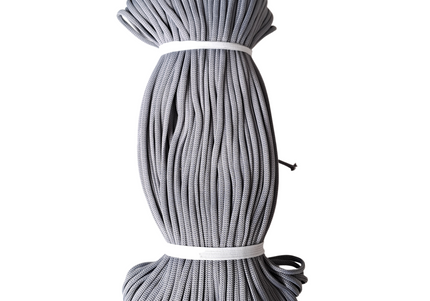 Gray rope coiled on a white background