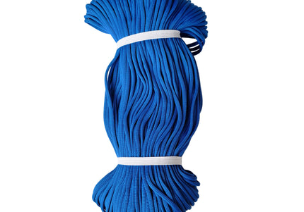 Blue rope tied in a bundle on a white background