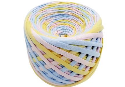 Hand dyed Tshirt yarn blue pink yellow colour. 100 meters skein cotton yarn