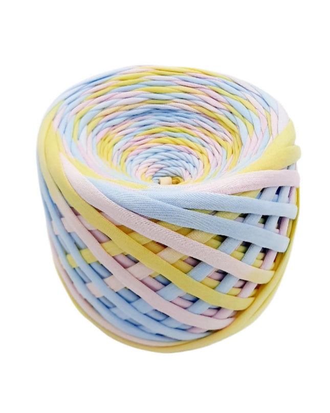 Hand dyed Tshirt yarn blue pink yellow colour. 100 meters skein cotton yarn