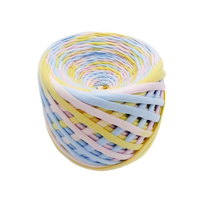 Hand dyed Tshirt yarn blue pink yellow colour. 100 meters skein cotton yarn