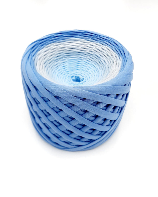 Blue grey dark blue hand dyed tshirt yarn.