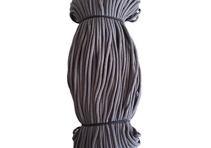 Coiled gray rope on a white background